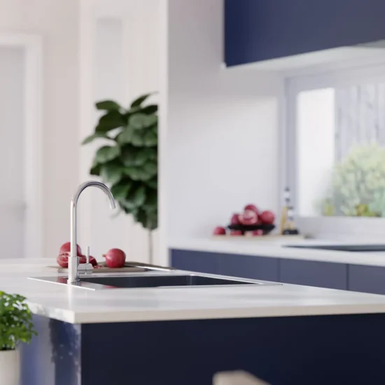 3d cgi render kaboodle kitchen blue counter tops visualisation