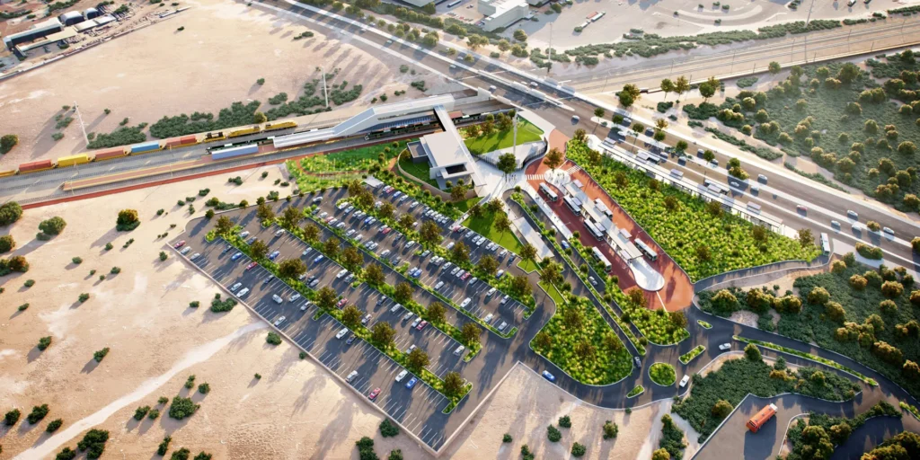 3d cgi aerial render of ranford train station