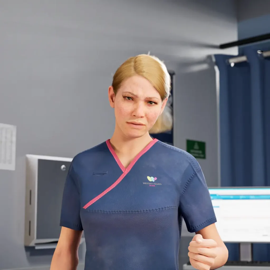 stressed nurse front half western health vr 3d experience