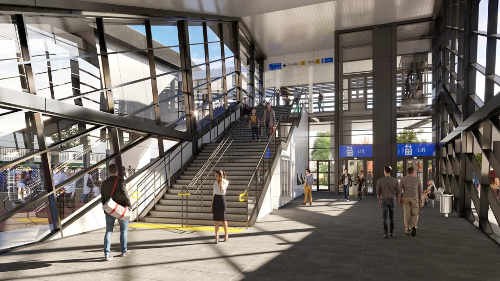3d rendered cgi stills of nicholson train station for metronet