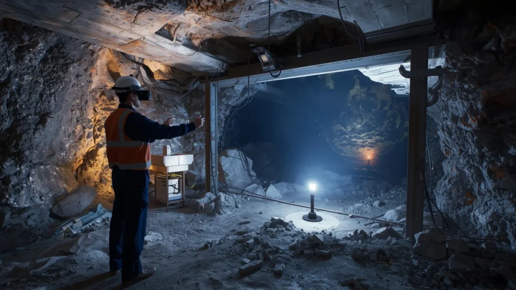 Worker identifying a simulated hazard in a VR underground mine environment